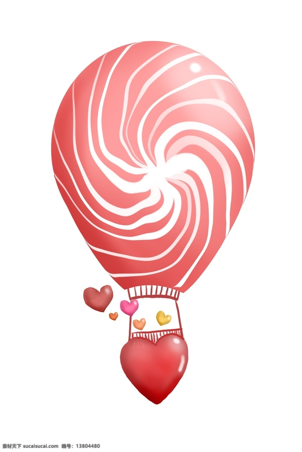 手绘 卡通 爱心 热气球 插画 手绘热气球 卡通热气球 情人节气球 大气球 红色爱心 红心 红色气球