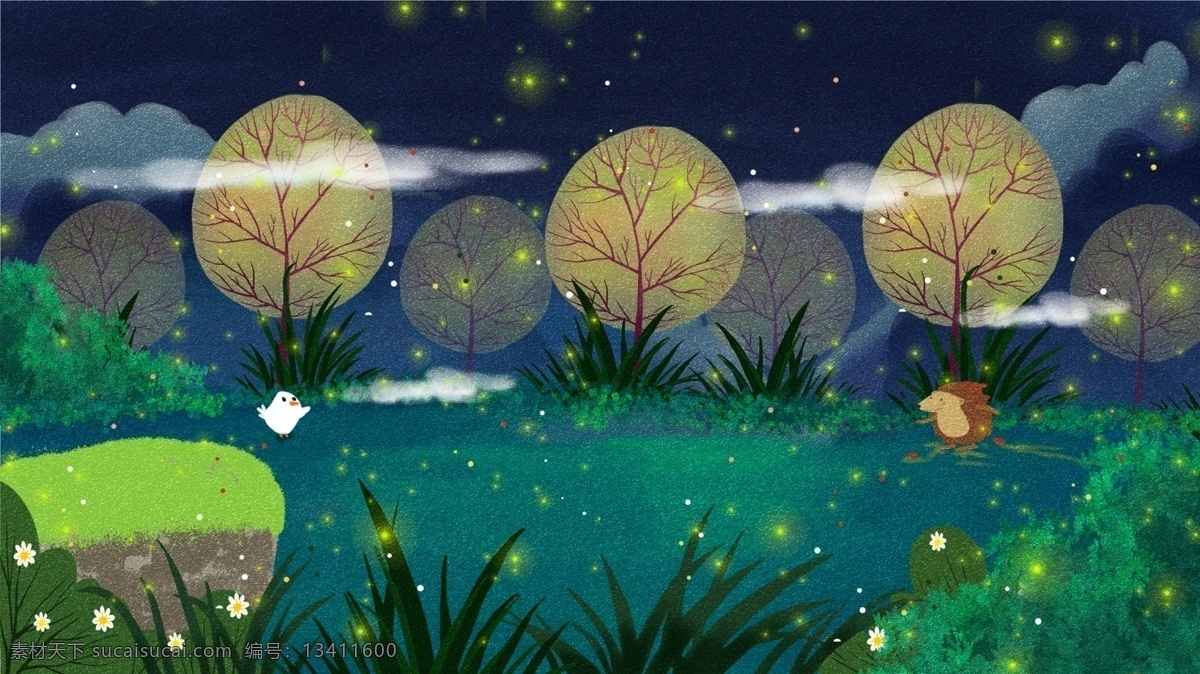 彩繪 星空 草地 樹林 背景 螢火蟲 廣告背景 背景設(shè)計(jì) 背景展板 特邀背景 背景展板圖 背景圖 春季背景