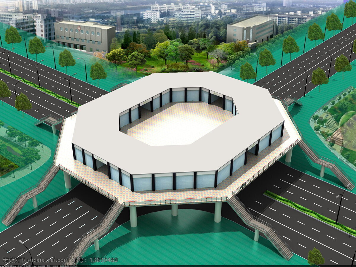 天橋 效果圖 道路 商鋪 十字路口 人行天橋 3d 貼圖 材質(zhì)