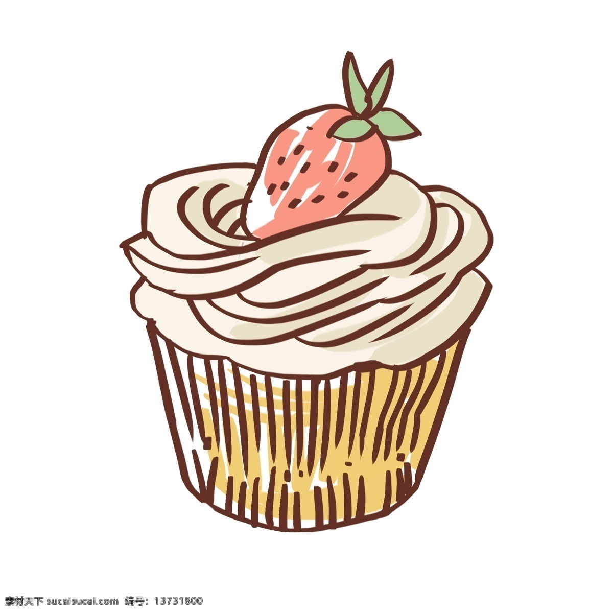 手绘 奶油 纸杯 草莓 水果 蛋糕 甜品 甜品店 美味 好吃的 手绘蛋糕 甜品矢量下载
