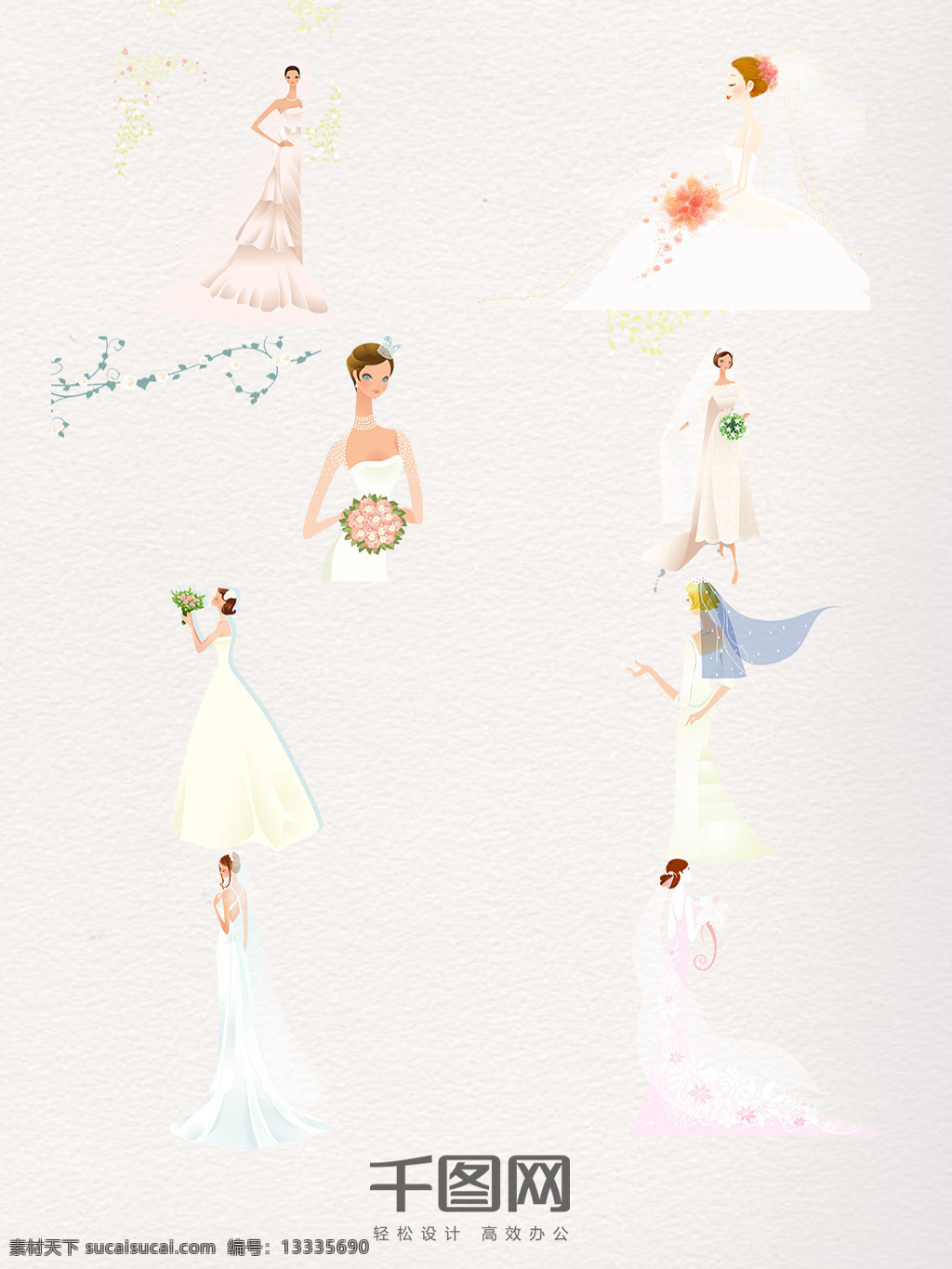 组 美丽 新娘 婚礼 结婚 插画 图 婚纱 唯美 场景 手绘