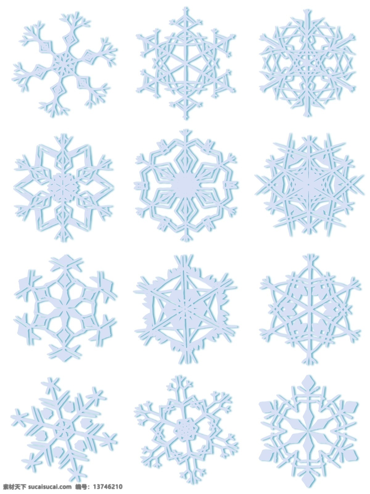 手绘 雪花 精致 剪纸 冰雪 蓝色 装饰图案