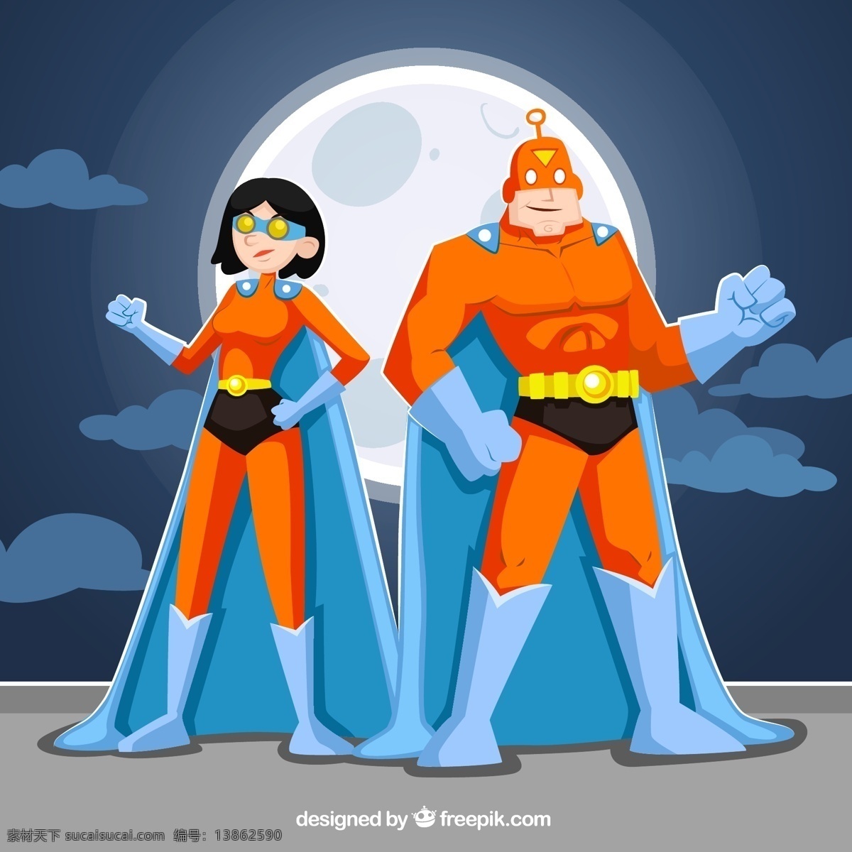 超级英雄夫妇 漫画 卡通 字符 夫妇 超级英雄 连衣裙 英雄物 超人 保护 男性 服装 伪装 保卫 一袭 图标 高清 源文件