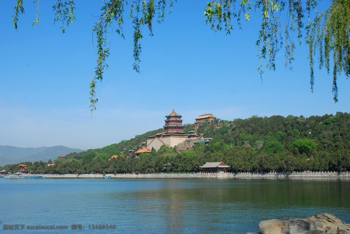 昆明湖 北京 颐和园 蓝天 柳树 山水相映 自然风景 旅游摄影