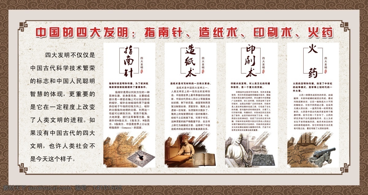 四大发明图片 指南针 造纸术 印刷术 火药 中国风 四大发明 古代