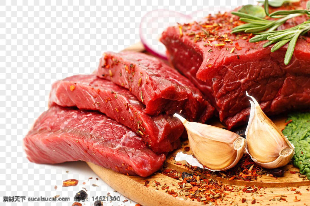 牛肉 生牛肉 新鮮牛肉 食材 原料 香草 大蒜 案板 烹飪食材 肉類 生鮮 廚房原料 調(diào)味品 牛排 烹飪準備