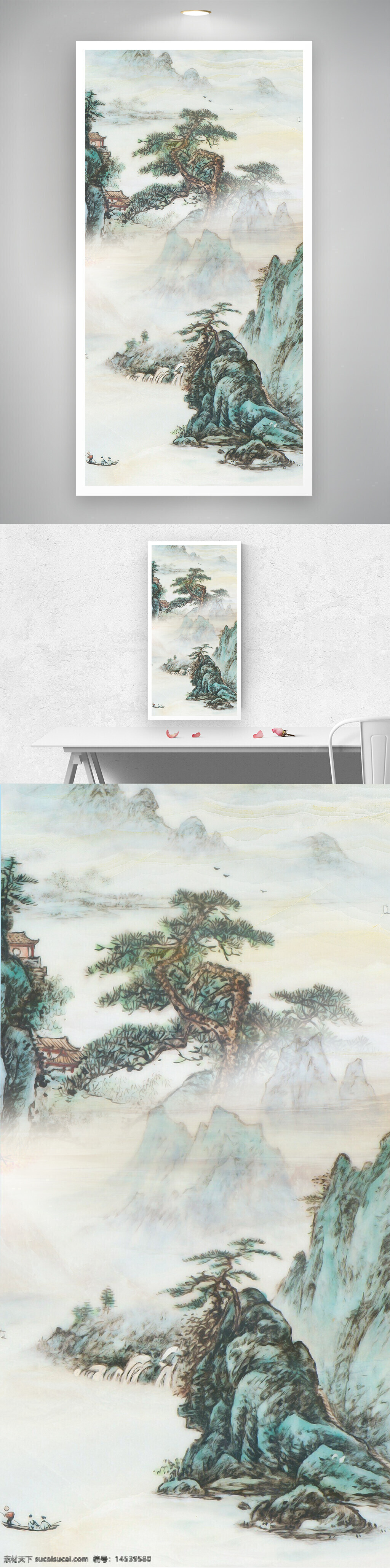 中式 唯美 禅意 水墨画 山水画 玄关 装饰画