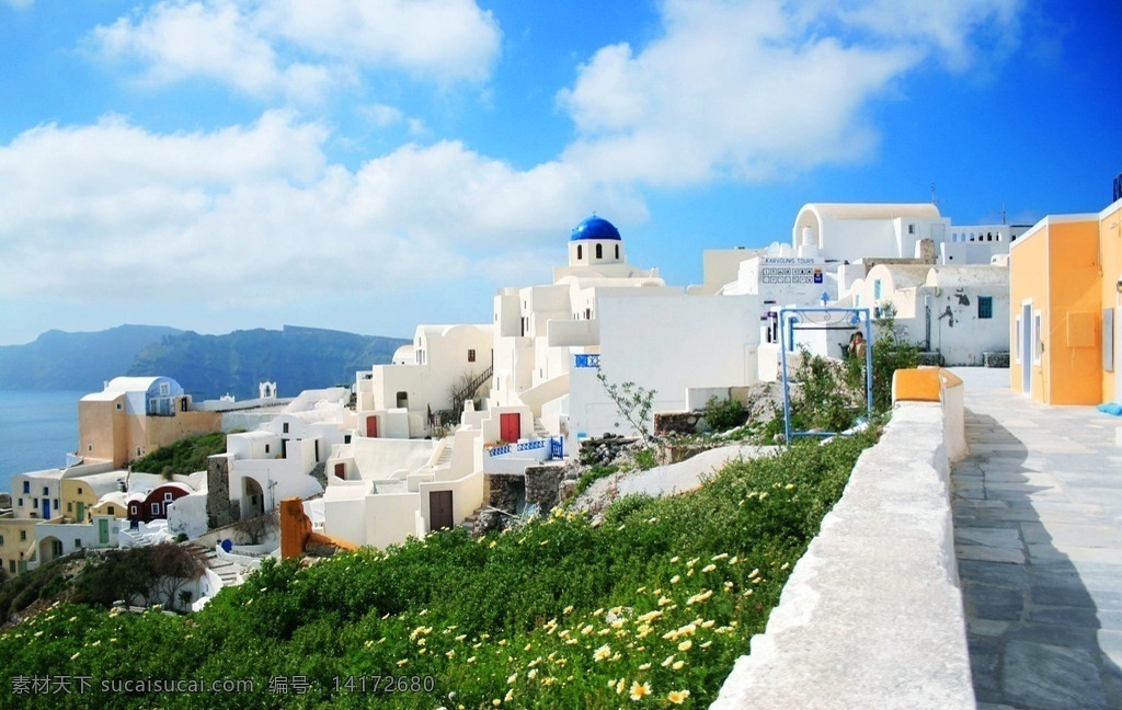 欧洲风光 狮城 欧式建筑 地中海建筑 野花 蓝天 白云 自然风景 自然景观 建筑景观