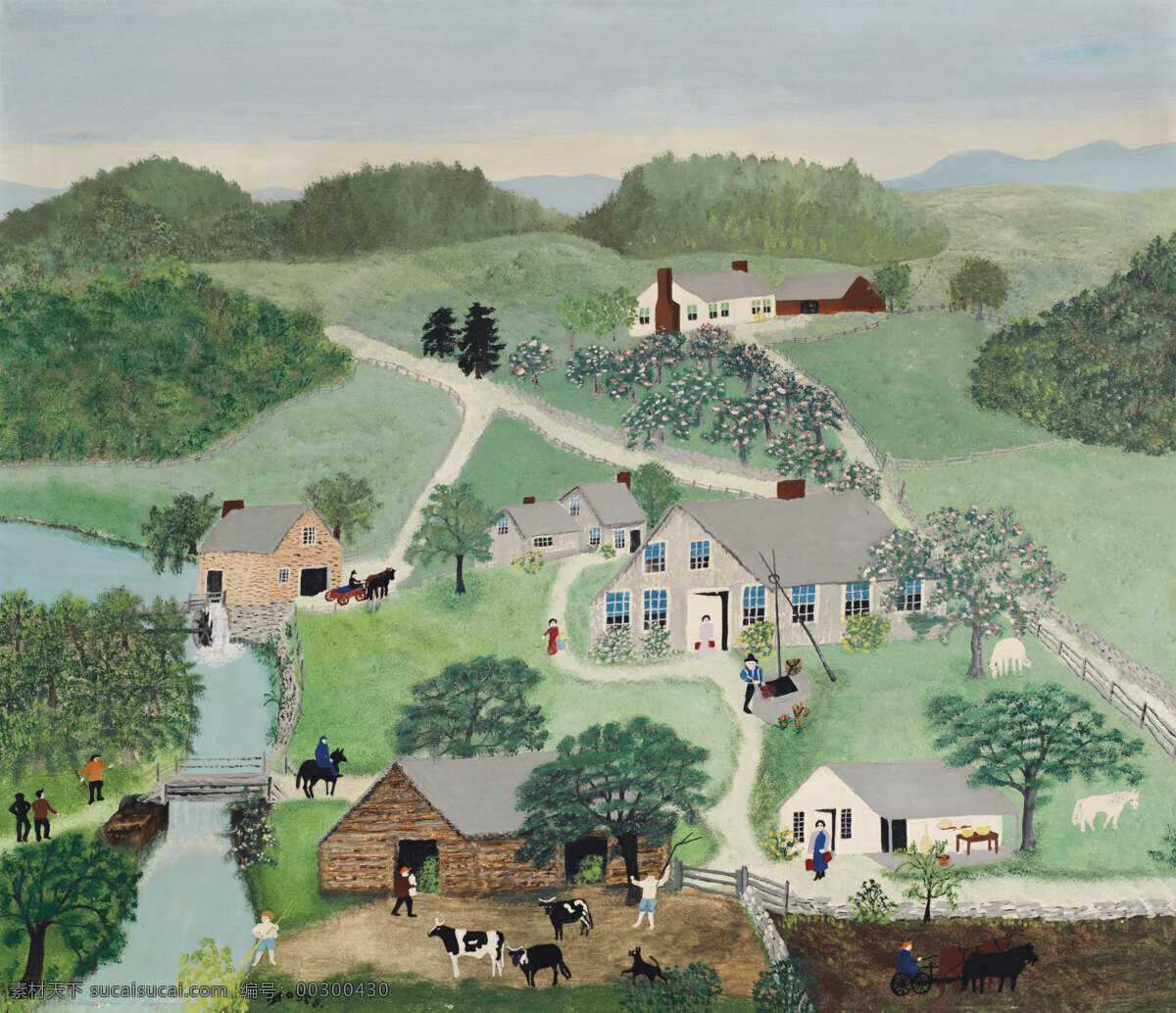 安娜 玛丽 罗伯森作品 美国女画家 摩西奶奶 平静的小村庄 春天 现代油画 油画 文化艺术 绘画书法
