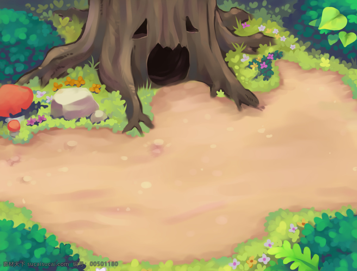 卡通场景图片 卡通场景 卡通森林 树木 树干 彩色卡通场景 风景漫画 动漫动画 卡通游戏场景