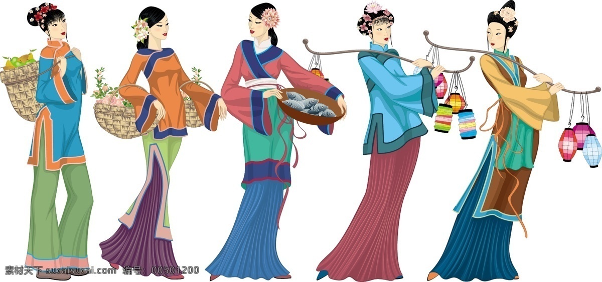 古代美女 古代 美女 民族服饰 手绘 中国古代美女 少女 美丽女孩 人物 装饰画 绘画书法 文化艺术 人物矢量素材 妇女女性 矢量人物 矢量