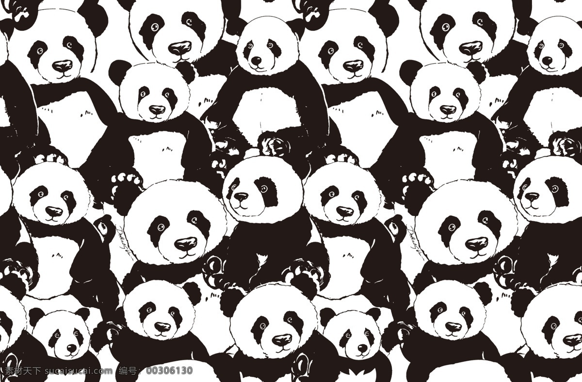 可爱 各种 姿势 黑白 熊猫 无限 循环 无 各种姿势 黑白熊猫 无限循环 无缝拼接 服装印花 图案设计 底纹边框 背景底纹