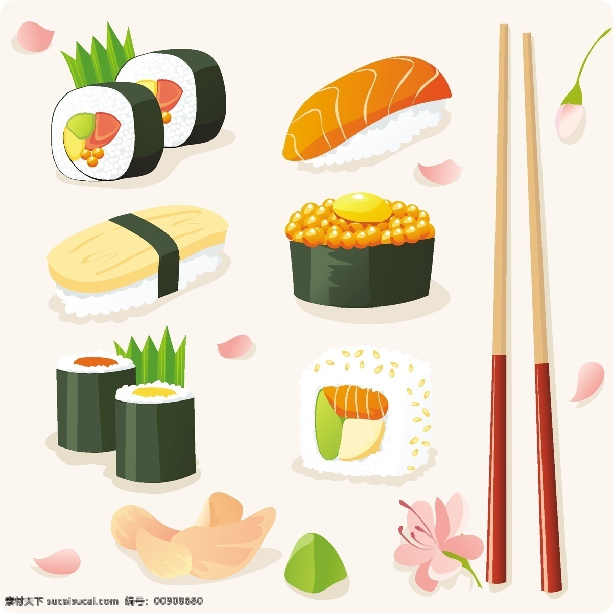餐饮美食 饭团 卡通 日本 三文鱼 生活百科 寿司 矢量图 矢量 模板下载 日常生活