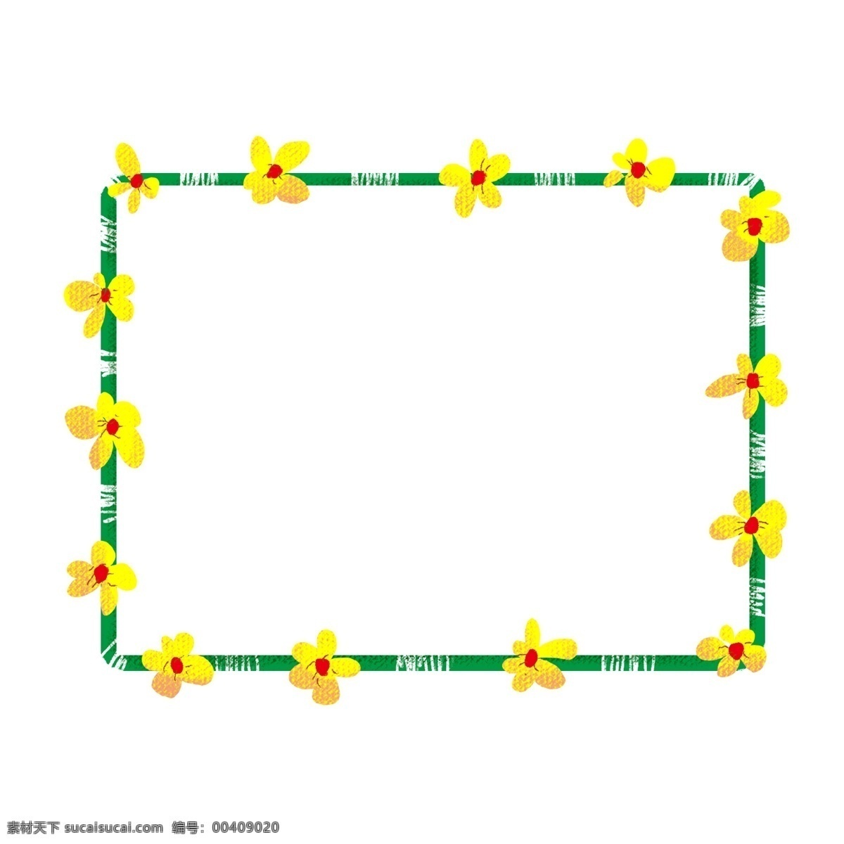 春夏 花朵 边框 绿色 黄色 迎春花 长方形 春天 夏天 花边 框架 装饰 实用 可爱 温暖 生机 活力 植物 花朵边框