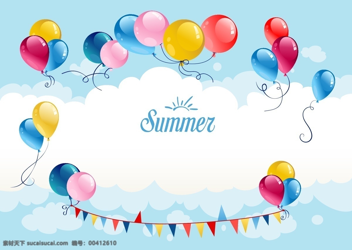夏季天空气球 夏季元素 夏季素材 天空 卡通天空 蓝天白云 矢量气球 卡通气球 手绘气球 气球插画 夏天元素 彩带 矢量菜单 气球 生活百科 休闲娱乐