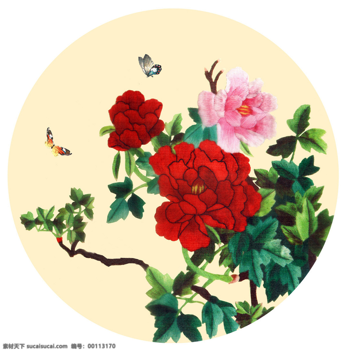 蝶恋花 刺绣 人物 花边 工笔 国画 白描 线描 团花 绘画 古典 传统纹样 建筑 山水 动物 花鸟 传统文化 文化艺术