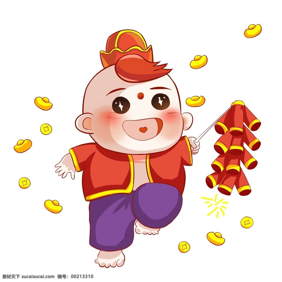 新年 喜庆 福禄寿 鞭炮 人物 新年人物 放鞭炮 元宝 卡通人物
