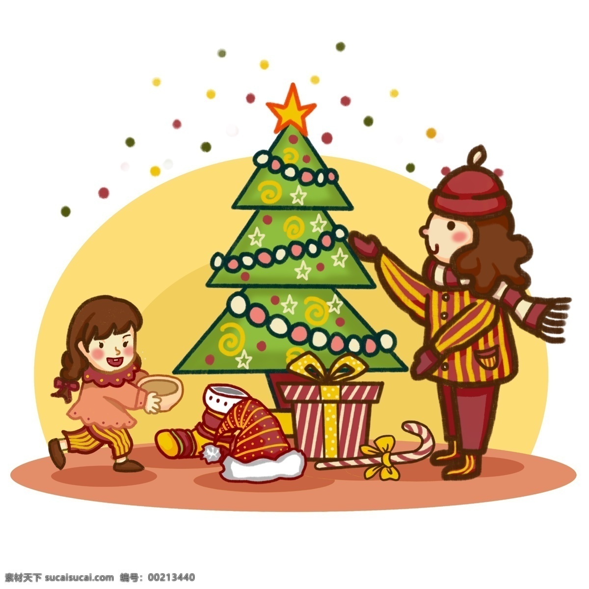 原创 手绘 风 插画 圣诞节 喜庆 交换 礼物 元素 圣诞树 手绘风 板绘 礼物盒 圣诞帽 帽子 圣诞袜 袜子 糖果 女孩 围巾