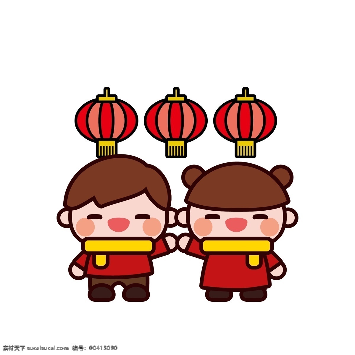春节 新年 人物 矢量 插画 红色灯笼 新年装饰 卡通新年人物 红色 新年快乐 新春