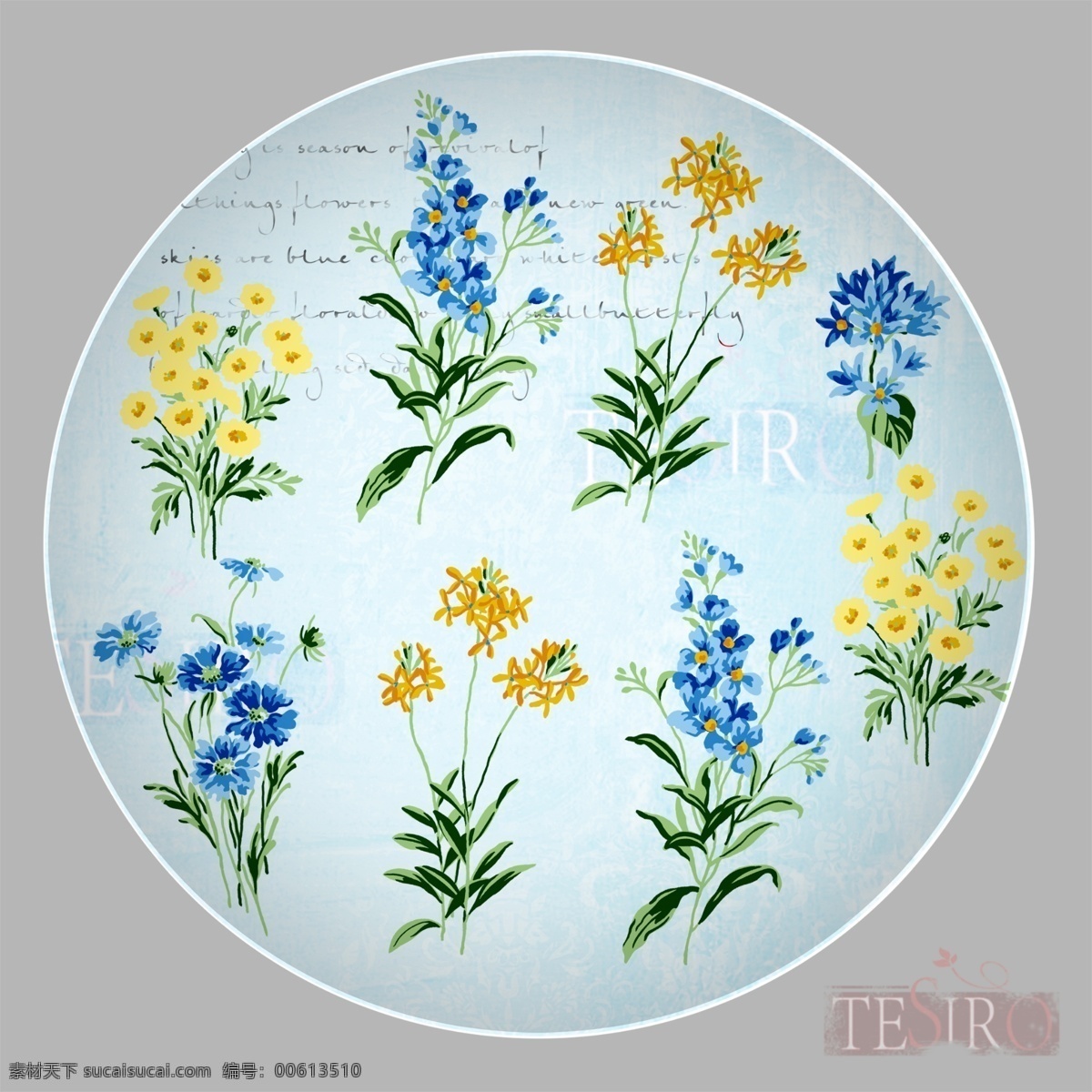 盘花 手绘花 陶瓷花 碟好 边花 位图 仿古 花朵 盘碟贴花 分层