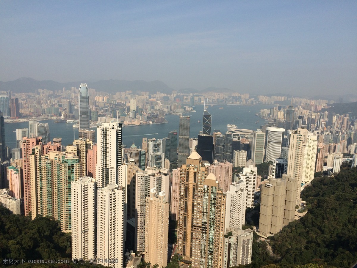 香港全景 太平山顶 香港 现代 建筑 高楼 树 蓝天 旅游摄影 国内旅游 灰色