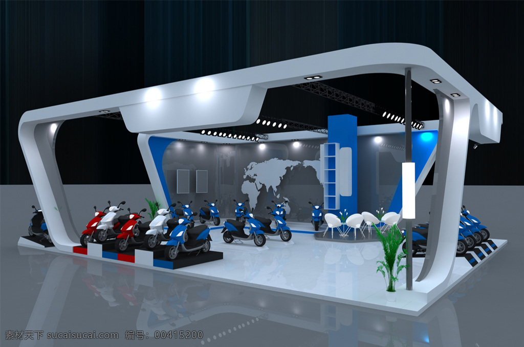 简约 电动车 展会 3d效果图 白色 大气 电动车展会 蓝色