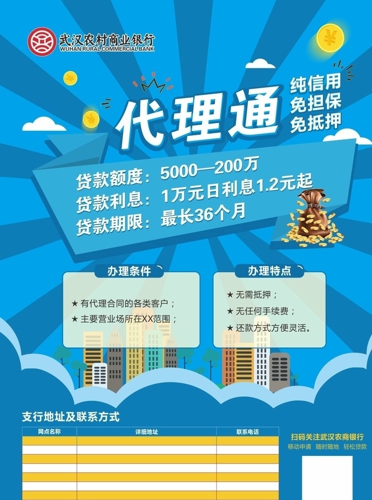 代理 通 银行 海报 代理通 武汉农商行 银行海报 贷款 金币 楼房 钱袋 海报类