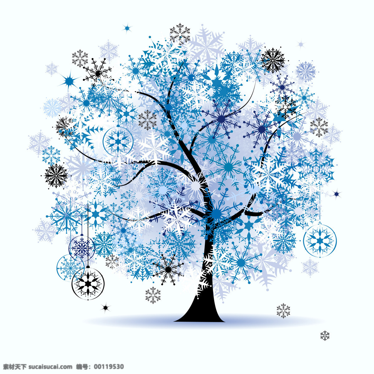 亮丽 雪花 树 装饰画 雪花树 银光 飘雪