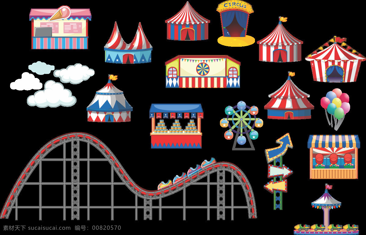 马戏团 帐篷 娱乐 事件 有趣 小丑 公园 儿童 帆布 乐趣 吸引力 节日 卡通设计