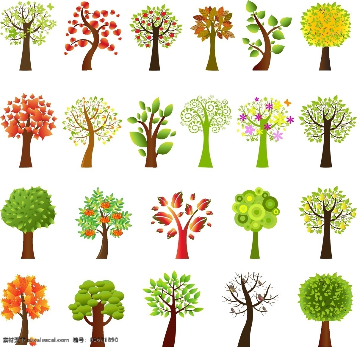 可爱 树木 矢量图 春夏秋冬 丰收 季节 素材图片 圆形 其他矢量图