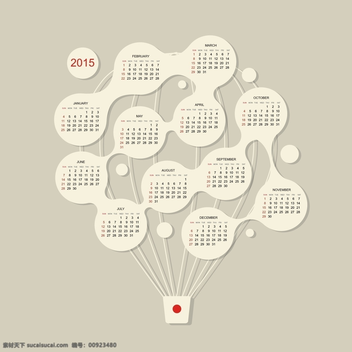 2015 热气球 年历 eps格式 日历 矢量图 羊年 纸质 创意 矢量 2015年 节日素材 其他节日