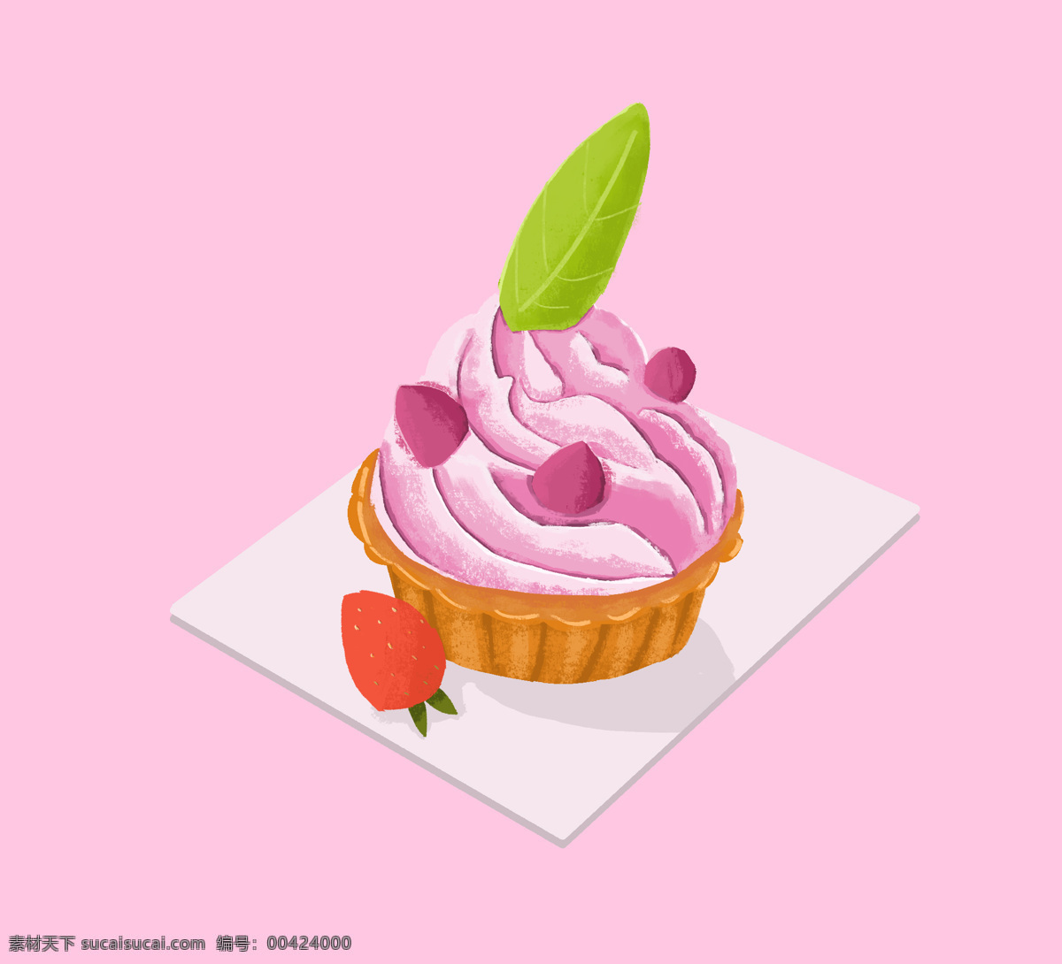 草莓 蛋糕 插画 素材图片 美食 甜品 手绘 画册 绘本 菜单 甜品店 小吃店 小吃 西餐 贴图