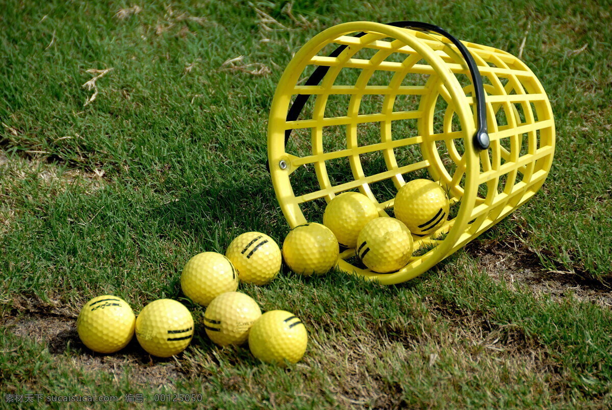 高清 黄色 高尔夫球 黄色球 球类 草坪 体育用品