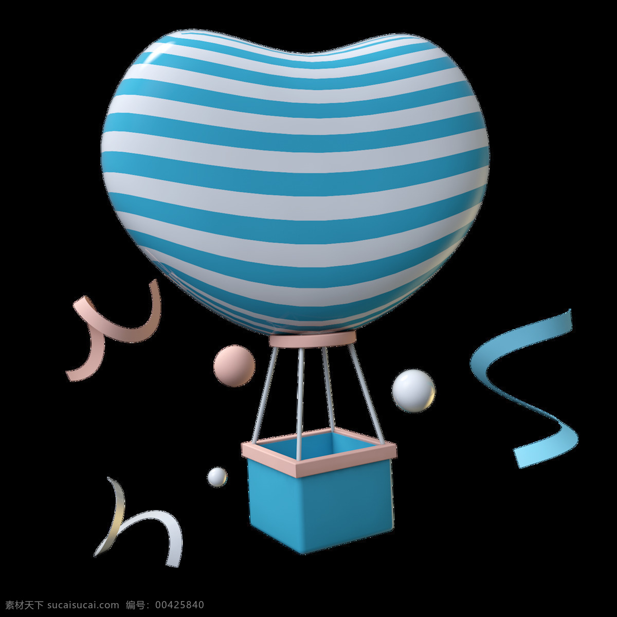 热气球 蓝色 条纹 立体 海报 png格式