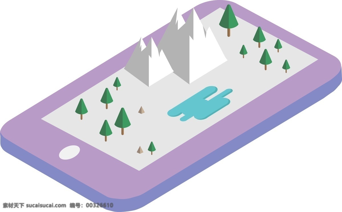 d 手机 场景 2.5d 森林 雪山 矢量图 山 湖