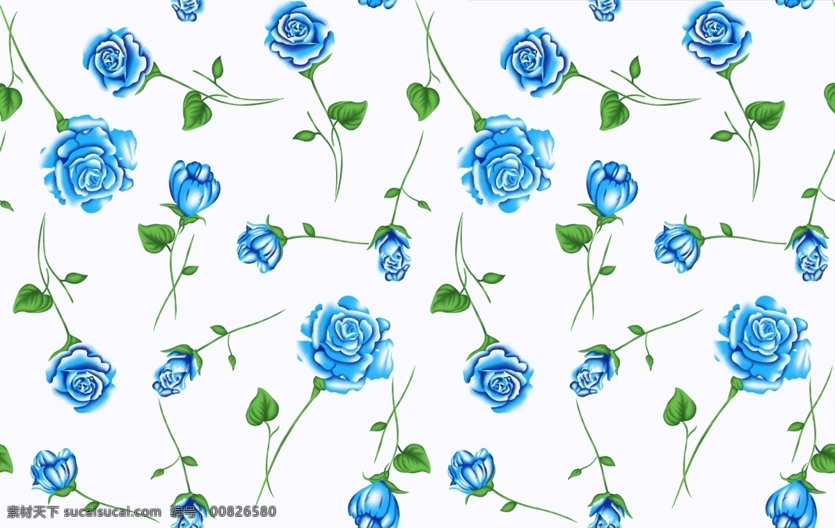 无缝 矢量 手绘 蓝色 玫瑰 墙纸 蓝色玫瑰 背景墙 分层