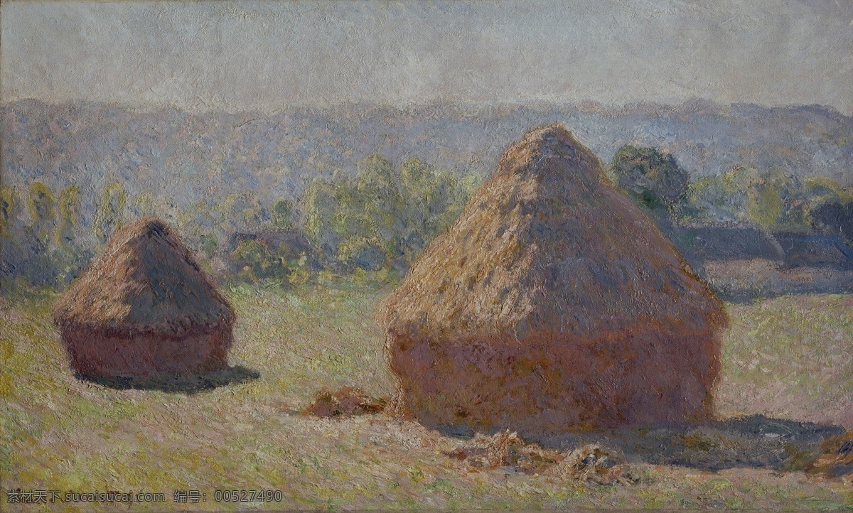 风景 建筑 田园 植物 水景 印象 画派 写实主义 油画 装饰画 effect morning summer of end the at haystacks 装饰素材