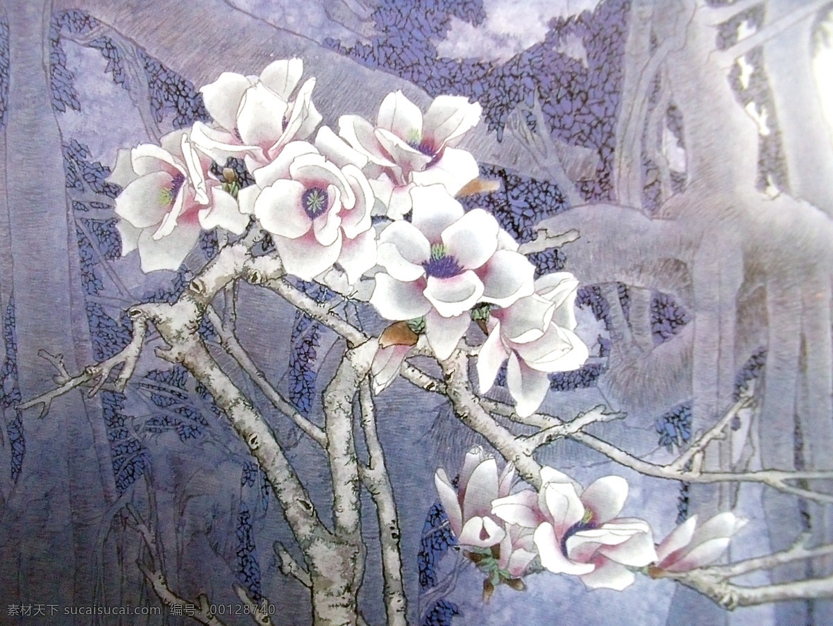 国画山水 花草 国画花草 秋冬 白色花瓣 寒冬绽放 国工笔画 美术国画 水墨画 彩墨画 绘画书法 文化艺术 中国工笔画