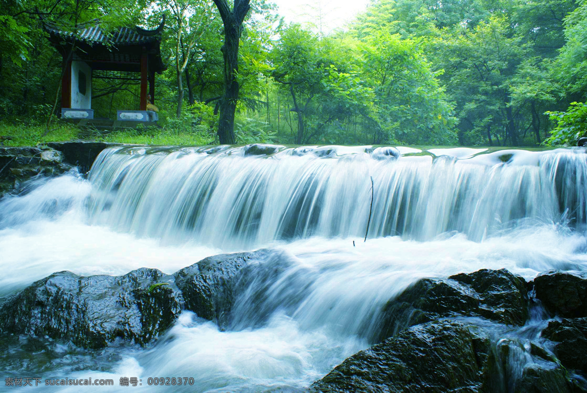 瀑布 流水 古建 山石 树木 自然风景 旅游摄影 国内旅游