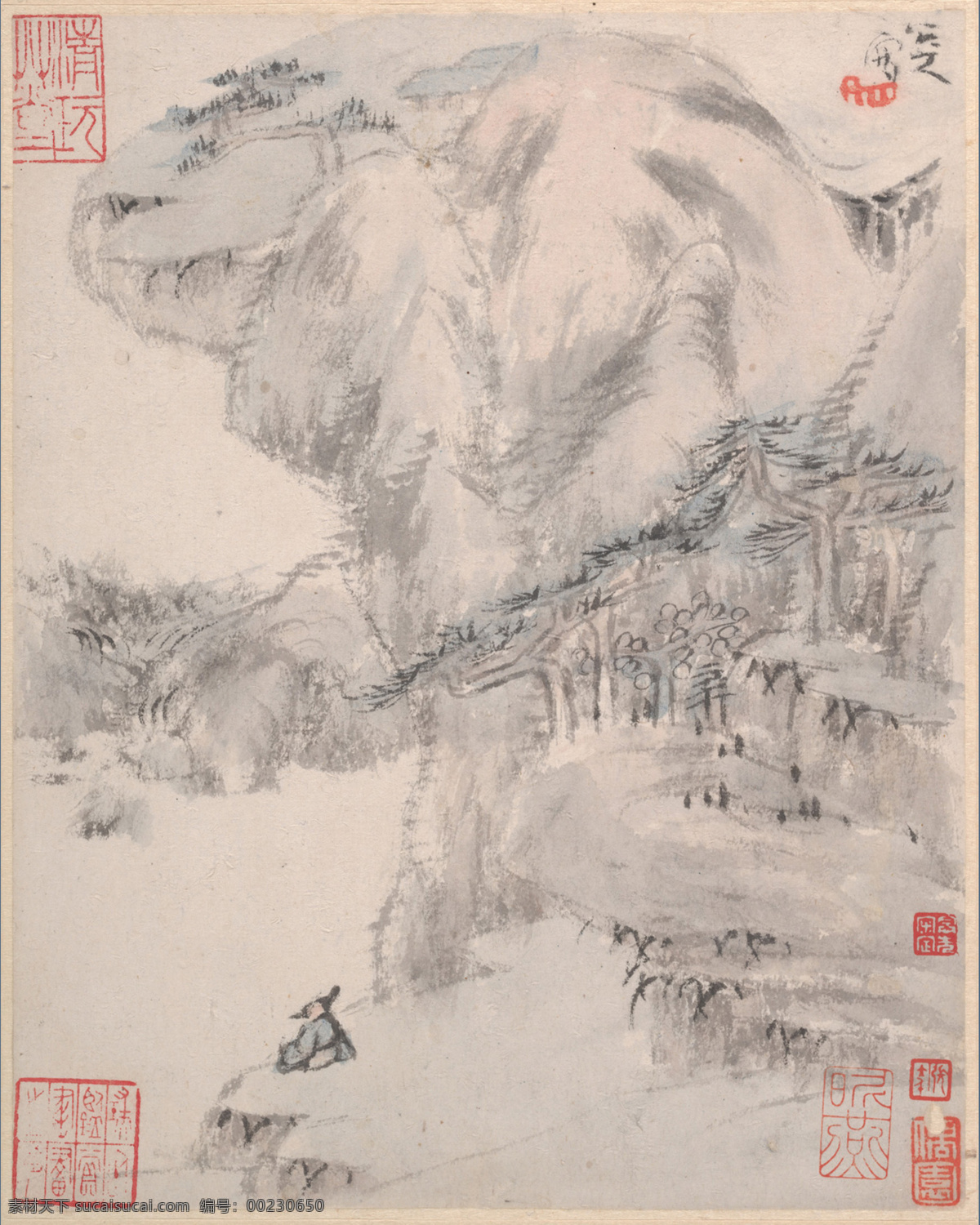 2张大千 山水册页 x cm 设计素材 山水画篇 中国画篇 书画美术 灰色