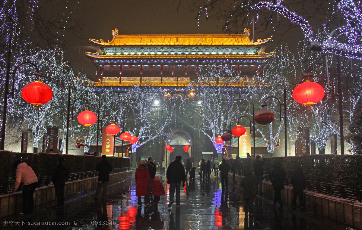 南门雪夜 古城西安 南门 红灯笼 景观灯 城楼 人文景观 旅游摄影