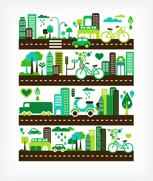 卡通 绿色 城市 元素 矢量图 卡通城 其他矢量图
