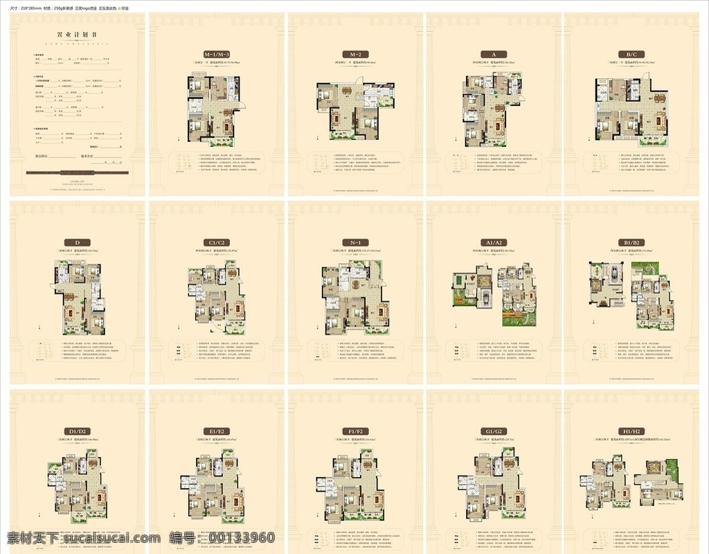 地产 置业 计划书 房产 计划单 结算单 折页 单页 户型 法式 退台 电梯 花园 洋房 高层 分层 彩色 填充 户型解析 欧式 罗马柱 花纹 个人综合素材