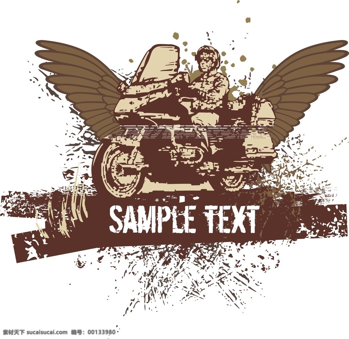 摩托车 人物 翅膀 男人 标签 墨迹 矢量摩托车 交通工具 印花 图案 现代科技 矢量素材 白色