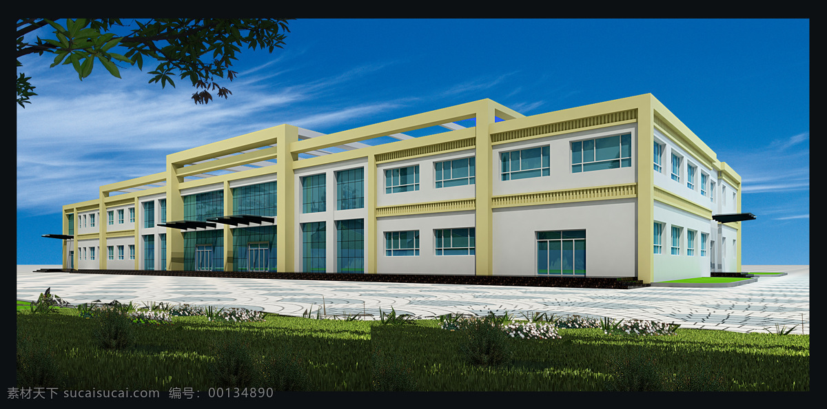 办公楼 外 立面 3d 环境设计 黄色 建筑 建筑设计 鸟瞰图 效果图 外立面 透视图 室外 家居装饰素材