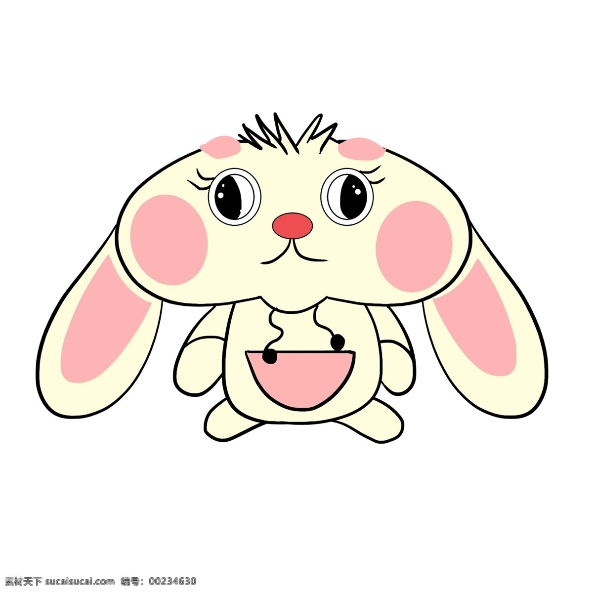 手绘 大 脸 兔子 插画 可爱的兔子 粉色的兔子 卡通插画 手绘兔子插画 大脸的兔子 拟人的兔子
