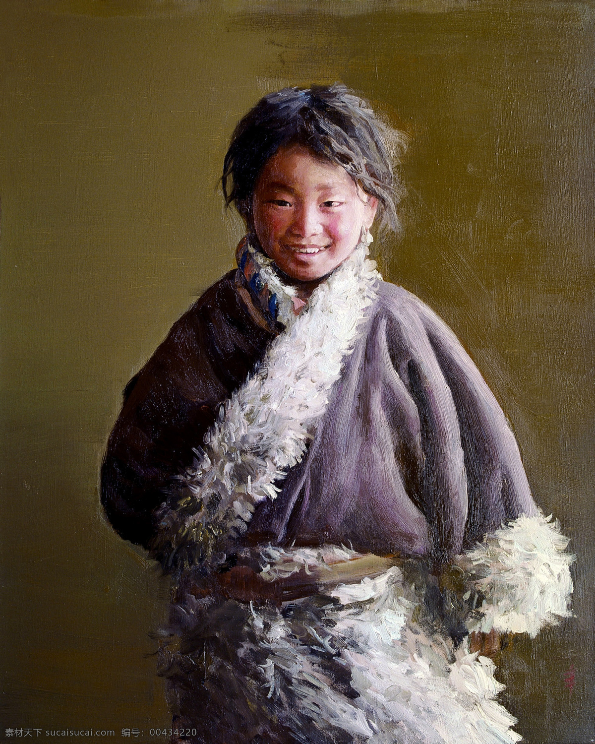 表情 动作 儿童 服装 绘画 绘画书法 美术 女人 小藏女 油画 写实油画 藏族小姑娘 姿势 油画艺术 油画作品17 文化艺术 家居装饰素材