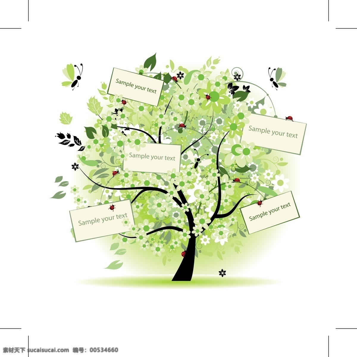 款 树 插图 果树 花 花朵 绿色 苹果 矢量素材 自然 矢量图 其他矢量图