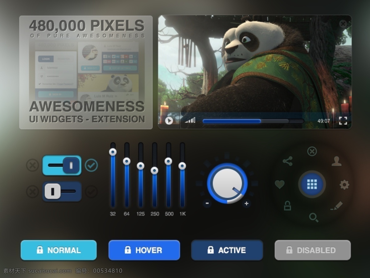 漂亮 ui 工具箱 按钮 播放器 进度条 音量 旋钮 psd源文件