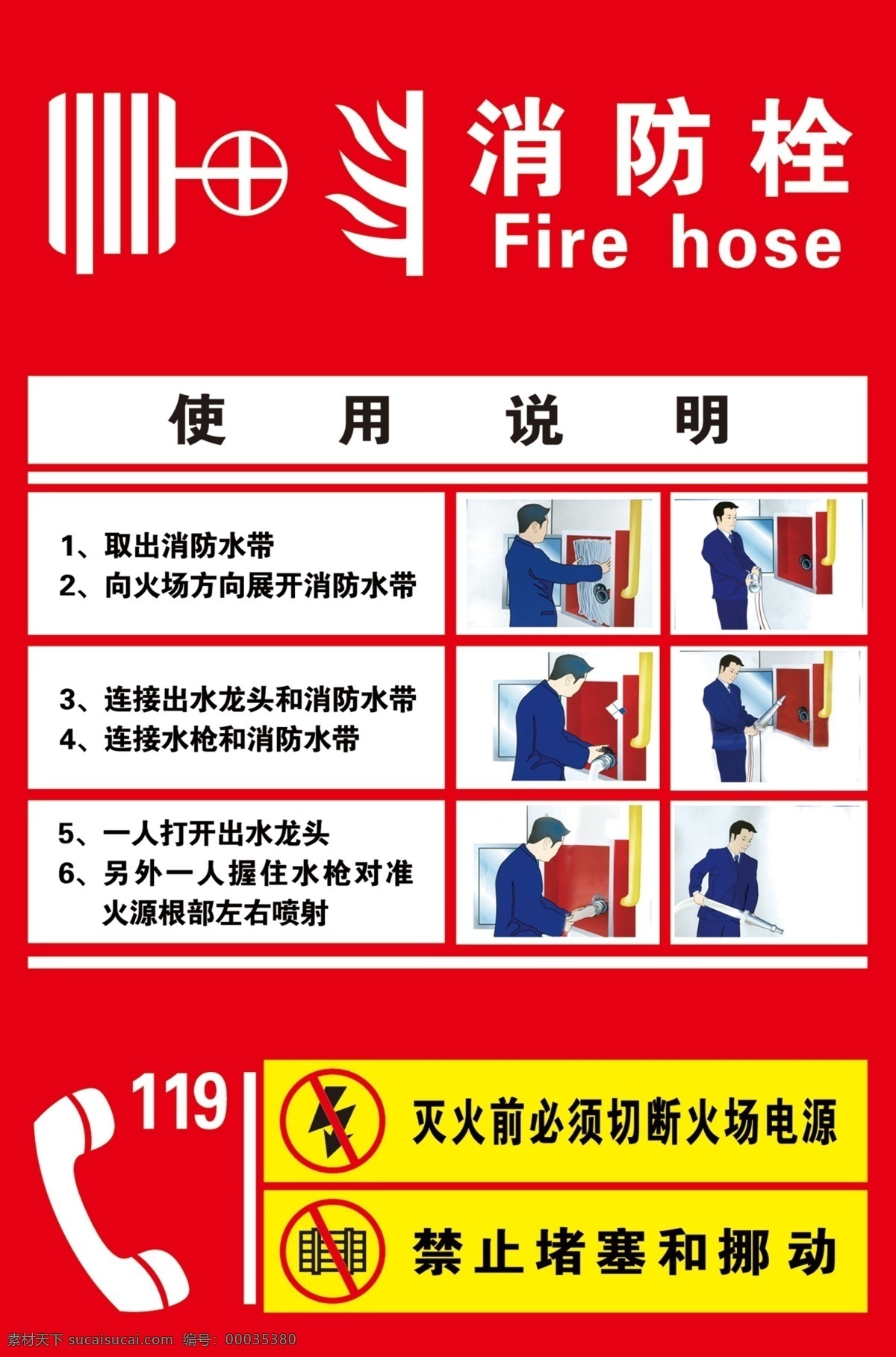 消防栓 使用说明 消防 安全防火 灭火 室内广告设计
